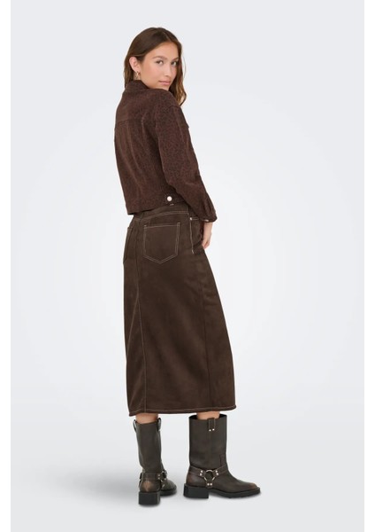 Kadın Onlstına Önden Yırtmaçlı Midi Süet Etek 15351259 Kahverengi indirimleri