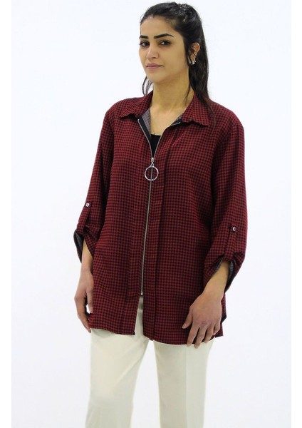 Fermuarlı Viskon Gömlek