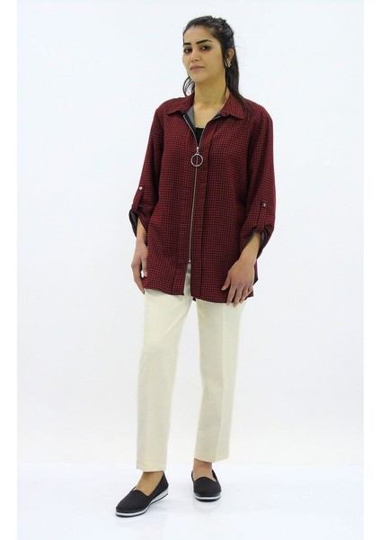 Fermuarlı Viskon Gömlek