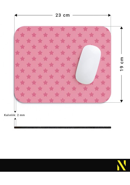 Pembe Renkli Yıldız Desen Ergonomik Mouse Pad - 23 cm x 19 cm - Kaydırmaz Taban Ev ve Ofis Kullanımı Için Ideal Fare Altlığı Mousepad