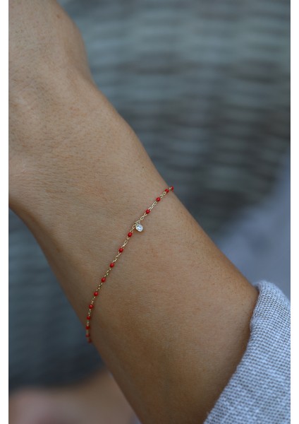 14 Ayar Altın Kırmızı Boncuklu ve Tek Taş Detaylı Set fırsatları