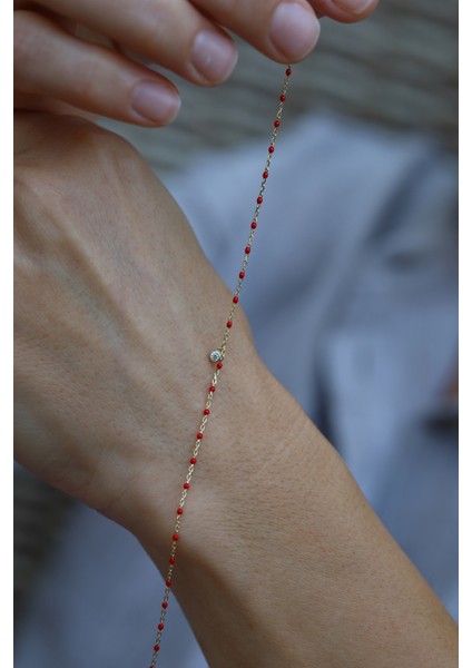 14 Ayar Altın Kırmızı Boncuklu ve Tek Taş Detaylı Set indirimleri