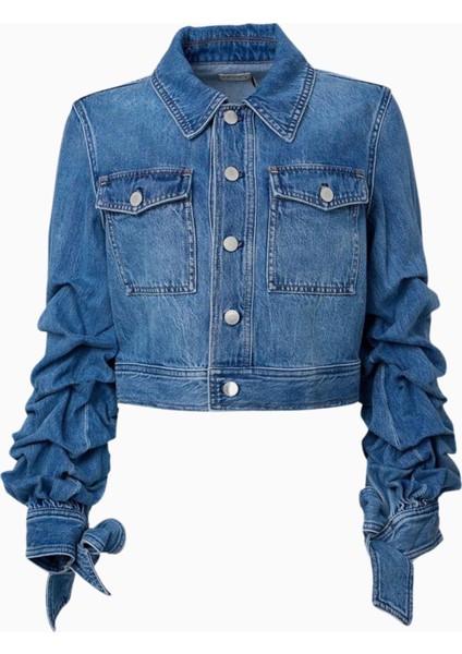 Tiff Büzgülü Kollu Kısa Denim Ceket