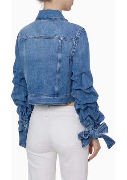 Tiff Büzgülü Kollu Kısa Denim Ceket fırsatları