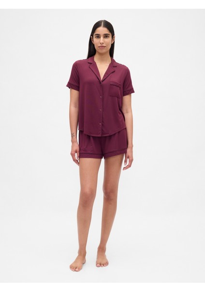 Kadın Bordo Modal Pijama Şort