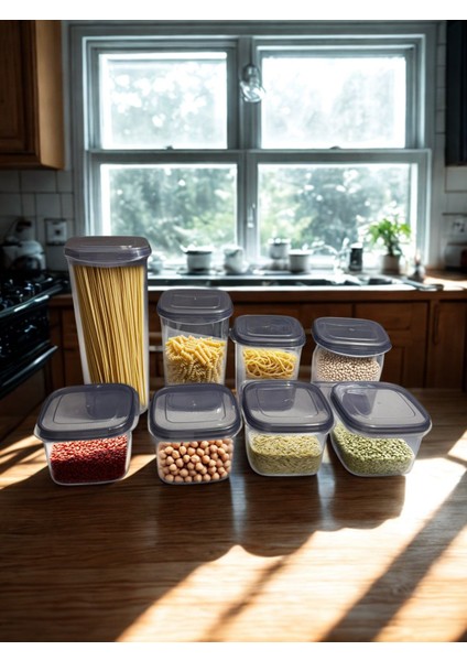 8'li Şeffaf Baharat Saklama Kabı Seti-Farklı Boy Gıda Kabı