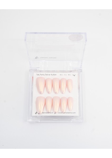 15'li Pembe Uzun Badem TT1445 Tekrar Kullanılabilir El Yapımı Protez Takma Tırnak - Ten Rengi-Pembe-S