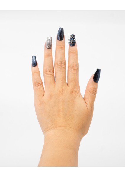 10'lu Mavi Orta Balerin TT1439 Tekrar Kullanılabilir El Yapımı Protez Takma Tırnak - Mavi-S