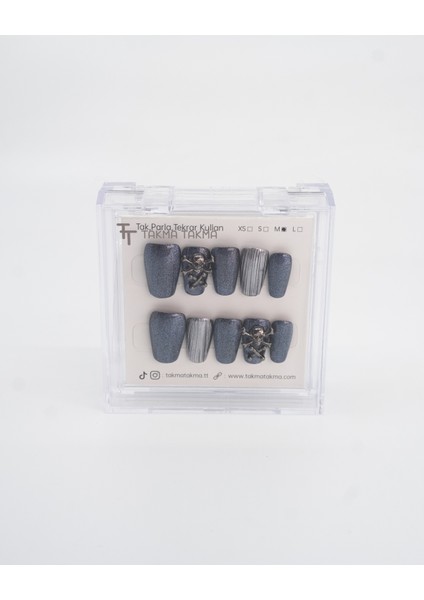 10'lu Mavi Orta Balerin TT1439 Tekrar Kullanılabilir El Yapımı Protez Takma Tırnak - Mavi-S