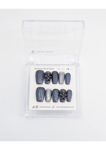 10'lu Mavi Orta Balerin TT1439 Tekrar Kullanılabilir El Yapımı Protez Takma Tırnak - Mavi-S