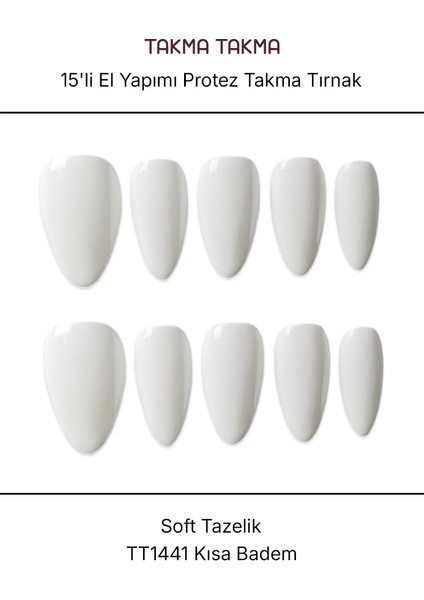 10'lu Beyaz Kısa Badem TT1441 Tekrar Kullanılabilir El Yapımı Protez Takma Tırnak - Beyaz-S fırsatları