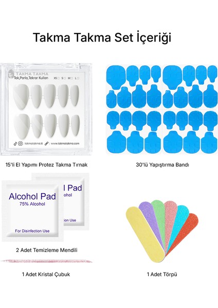 10'lu Beyaz Kısa Badem TT1441 Tekrar Kullanılabilir El Yapımı Protez Takma Tırnak - Beyaz-S indirimleri