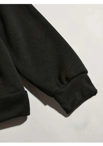 Gitar Enstrüman Baskılı Kapüşonlu Cepli Içi Yünlü Siyah Sweatshirt modelleri