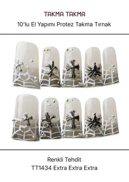 10'lu Ten Rengi Extra Extra Extra TT1434 Tekrar Kullanılabilir El Yapımı Protez Takma Tırnak - Ten Rengi-L fırsatları