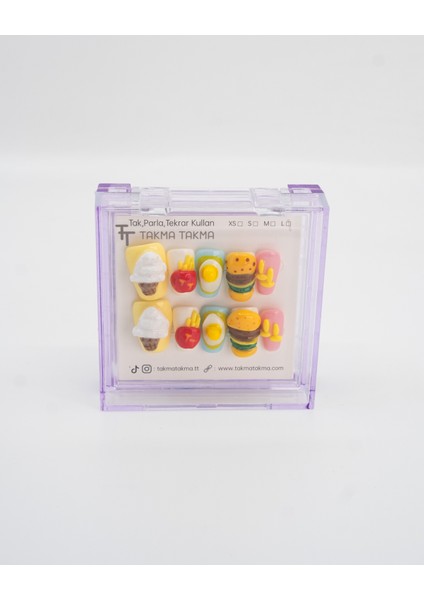 10'lu Renkli Orta Balerin TT1442 Tekrar Kullanılabilir El Yapımı Protez Takma Tırnak - Renkli-S