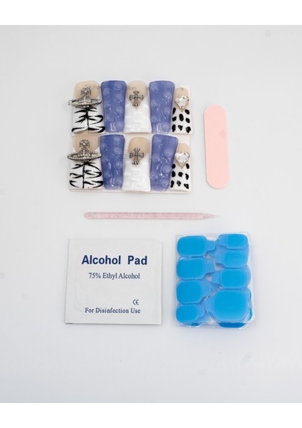 10'lu Mavi Extra Extra Extra TT1435 Tekrar Kullanılabilir El Yapımı Protez Takma Tırnak - Mavi-M