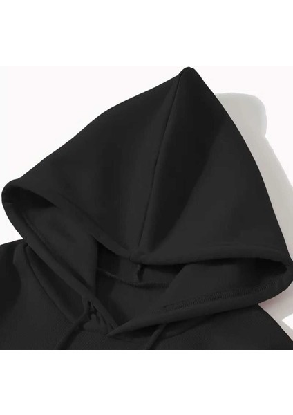 Berry Good Baskılı Kapüşonlu Cepli Içi Yünlü Siyah Sweatshirt modelleri