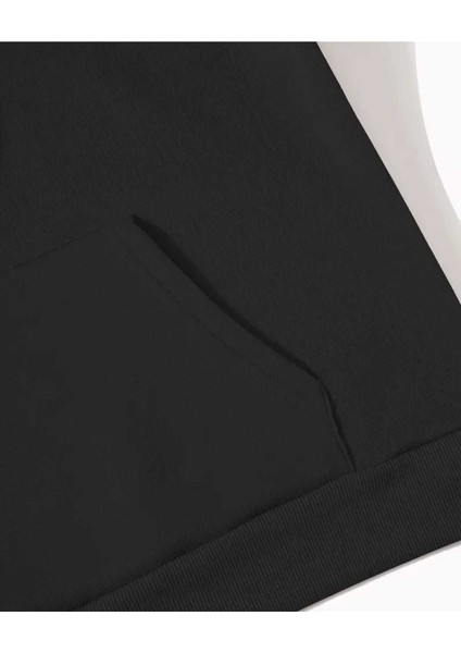 Palmiye Yaprağı Baskılı Kapüşonlu Cepli Pamuklu Siyah Sweatshirt indirimleri