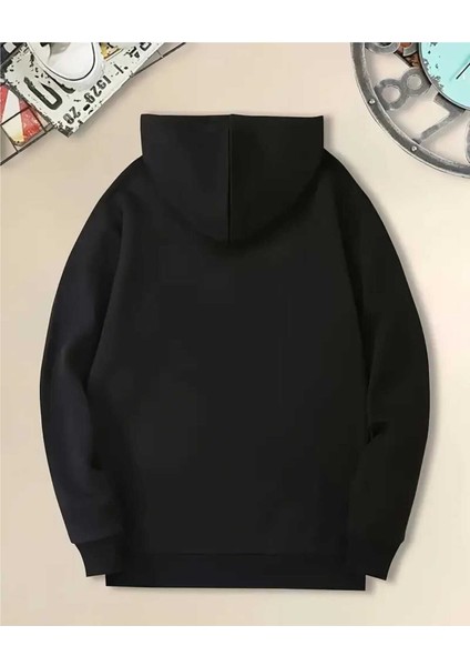 Kalp Fuşya Pembe Baskılı Kapüşonlu Cepli Pamuklu Siyah Sweatshirt fiyatları