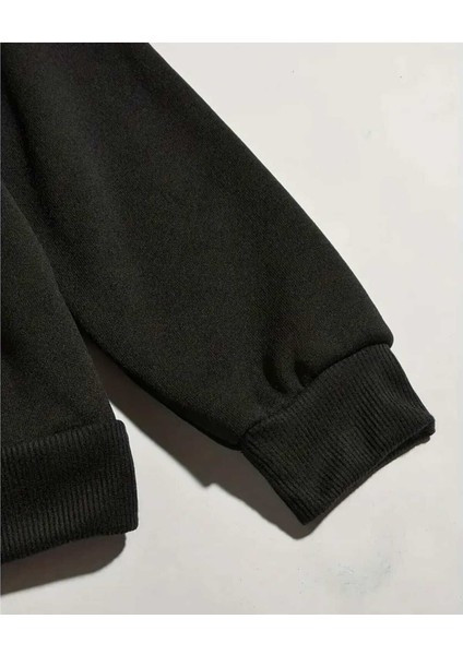 Kalp Fuşya Pembe Baskılı Kapüşonlu Cepli Pamuklu Siyah Sweatshirt modelleri
