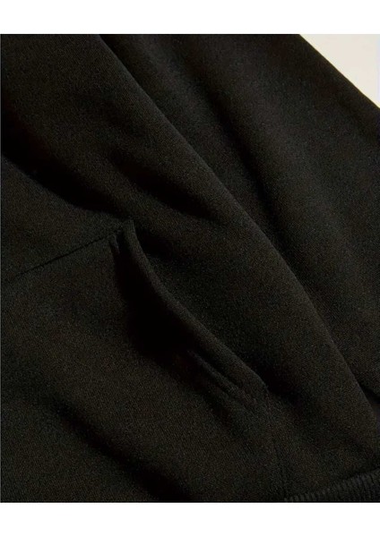 Kalp Fuşya Pembe Baskılı Kapüşonlu Cepli Pamuklu Siyah Sweatshirt fırsatları