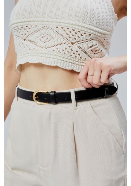 %100 Hakiki Derisi Sarı Toka Kadın Kemeri 2,5 cm S,yah