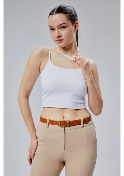 Hakiki Deri Antik Sarı Tokalı Kadın Kemeri 2,5cm Taba