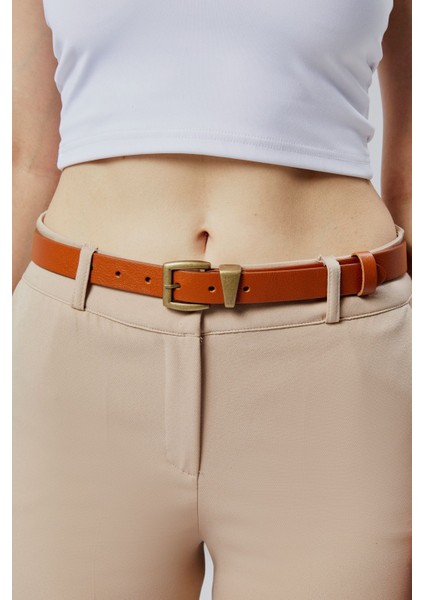 Hakiki Deri Antik Sarı Tokalı Kadın Kemeri 2,5cm Taba modelleri