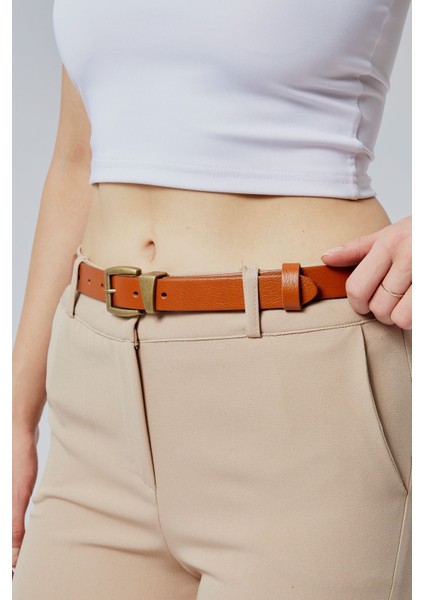 Hakiki Deri Antik Sarı Tokalı Kadın Kemeri 2,5cm Taba fırsatları