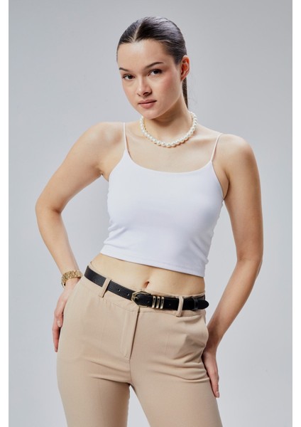 Hakiki Deri 3 Köprülü Sarı Toka Kadın Kemeri 2,5cm