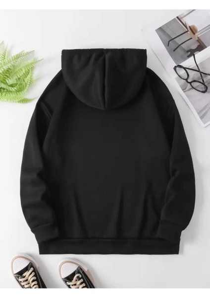 Mini Çiçek Buketi Baskılı Kapüşonlu Cepli Pamuklu Siyah Sweatshirt fiyatları