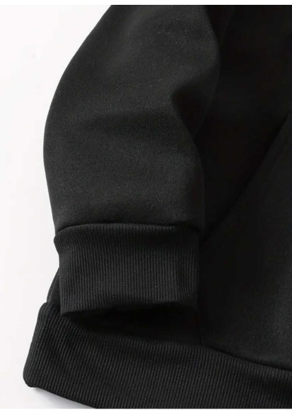 Mini Çiçek Buketi Baskılı Kapüşonlu Cepli Pamuklu Siyah Sweatshirt fırsatları
