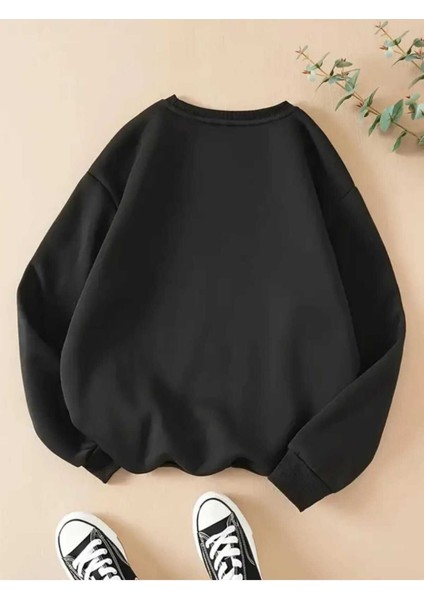 We're Pleasing Baskılı Bisiklet Yaka Siyah Sweatshirt fiyatları