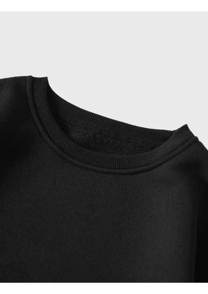 We're Pleasing Baskılı Bisiklet Yaka Siyah Sweatshirt modelleri