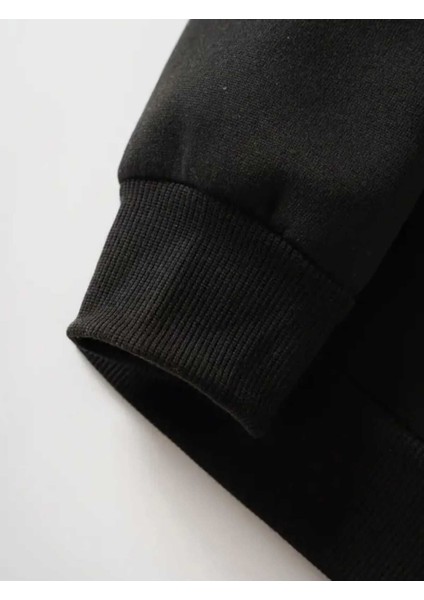 We're Pleasing Baskılı Bisiklet Yaka Siyah Sweatshirt fırsatları