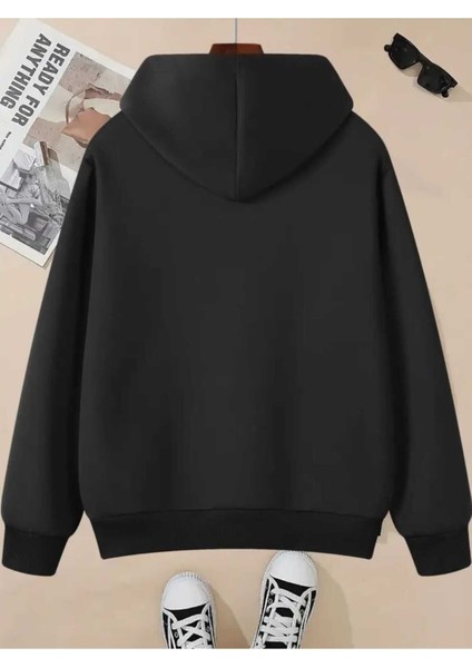 Pembe Panter Baskılı Kapüşonlu Cepli Içi Yünlü Siyah Sweatshirt fiyatları