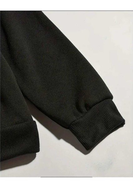 Yıldız Kot Hoodie Baskılı Kapüşonlu Cepli Içi Yünlü Siyah Sweatshirt modelleri