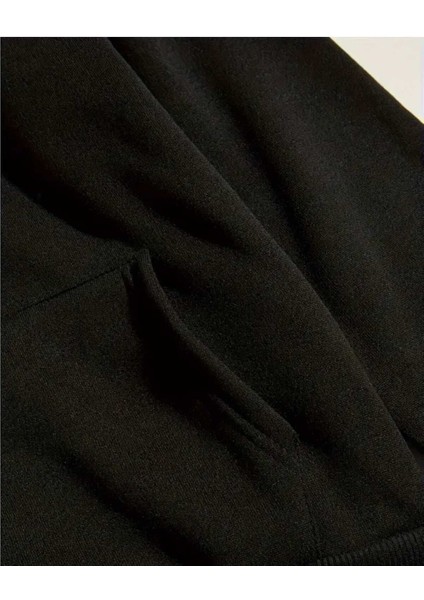 Yıldız Kot Hoodie Baskılı Kapüşonlu Cepli Içi Yünlü Siyah Sweatshirt fırsatları