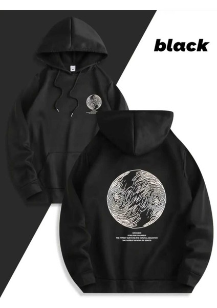 Lazarus Arka Göğüs Baskılı Kapüşonlu Cepli Pamuklu Siyah Sweatshirt
