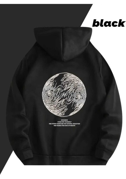 Lazarus Arka Göğüs Baskılı Kapüşonlu Cepli Pamuklu Siyah Sweatshirt modelleri