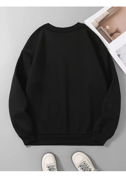 Sevimli Ayı Baskılı Bisiklet Yaka Siyah Sweatshirt fiyatları