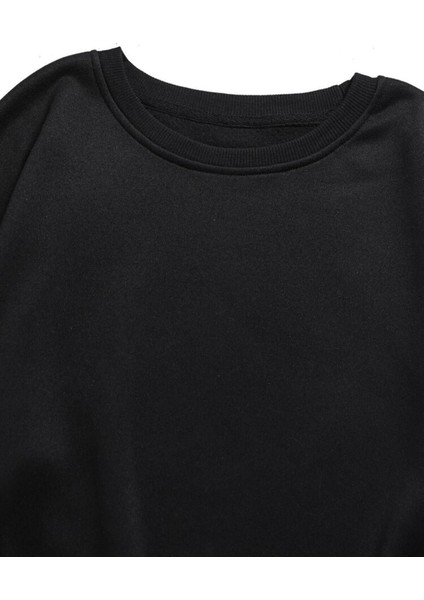 Üç Yıldız Baskılı Bisiklet Yaka Siyah Sweatshirt modelleri