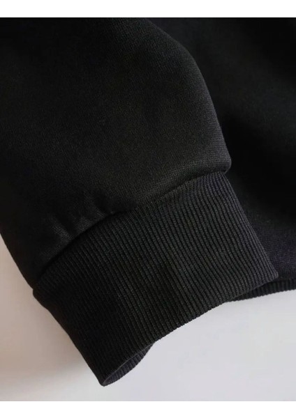Üç Yıldız Baskılı Bisiklet Yaka Siyah Sweatshirt fırsatları