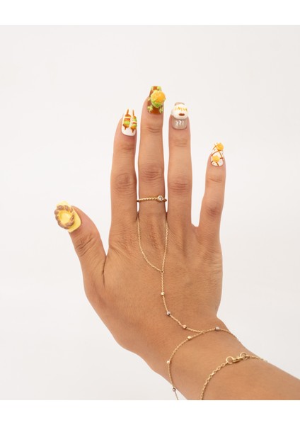 10'lu Renkli Orta Balerin TT1412 Tekrar Kullanılabilir El Yapımı Protez Takma Tırnak - Renkli-S