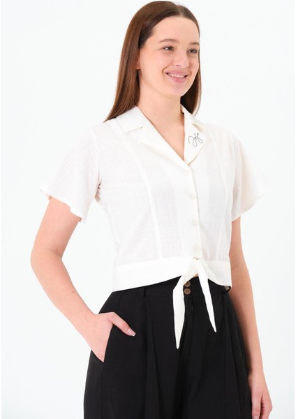 Önü Bağlamalı Gömlek Ekru