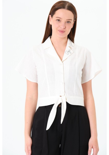 Önü Bağlamalı Gömlek Ekru fırsatları