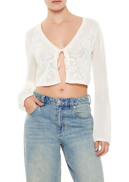 Çiçek Desenli Tığ Hırka