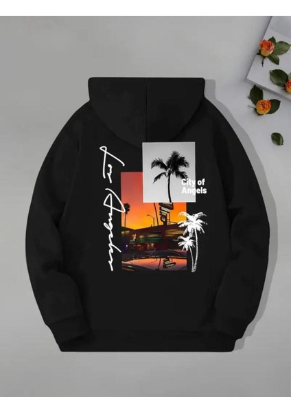 Arka Ön Baskılı City Of Angeles Cepli Kapüşonlu Sweatshırt modelleri