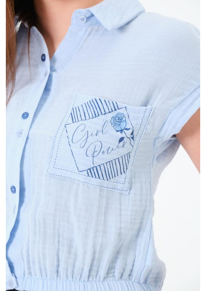 Müslin Cep Baskılı Cepli Gömlek Mavi indirimleri
