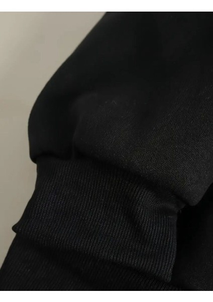 Ay Kelebek Baskılı Bisiklet Yaka Siyah Sweatshirt fırsatları